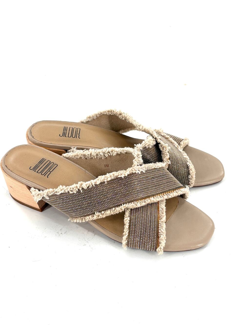 Jildor Vaneli Leyva Mules 8 Tan Beige Sandals Heels Resort Travel Cruise